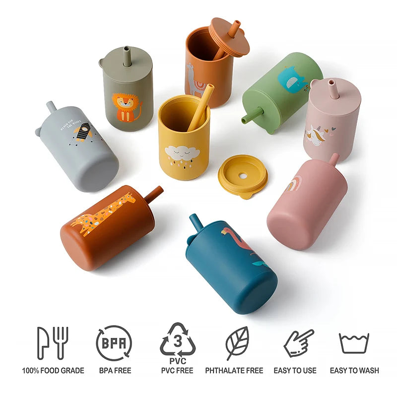 Cartoon Silicone Baby Straw Cup – Safe & Spill-Proof Sipper