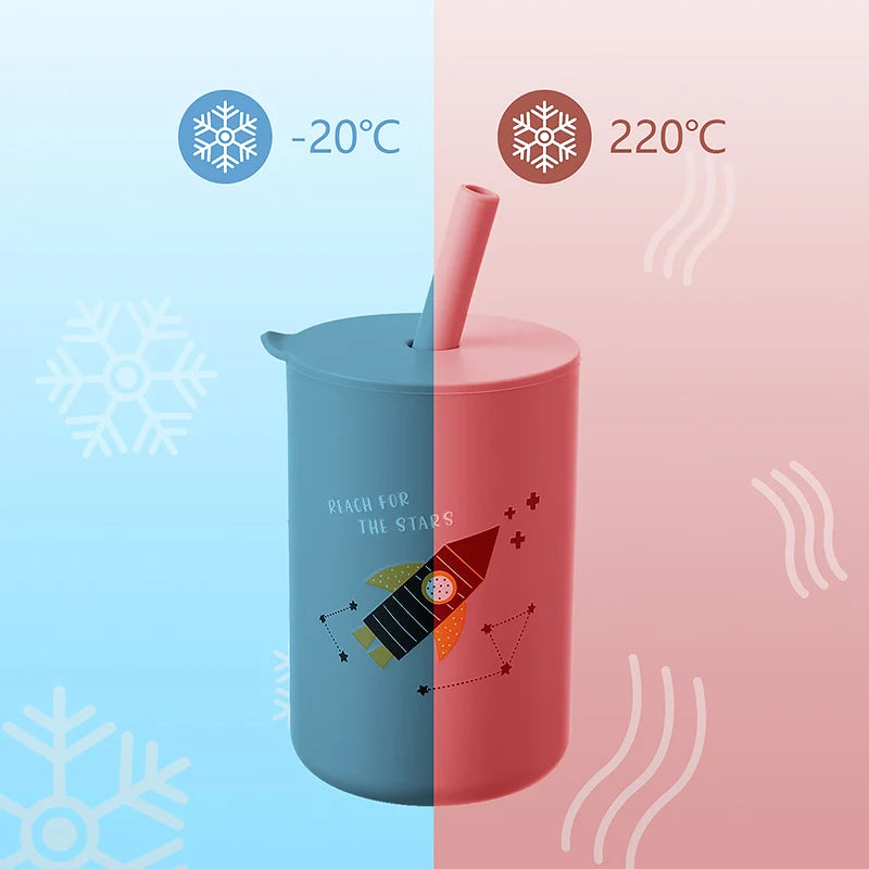 Cartoon Silicone Baby Straw Cup – Safe & Spill-Proof Sipper