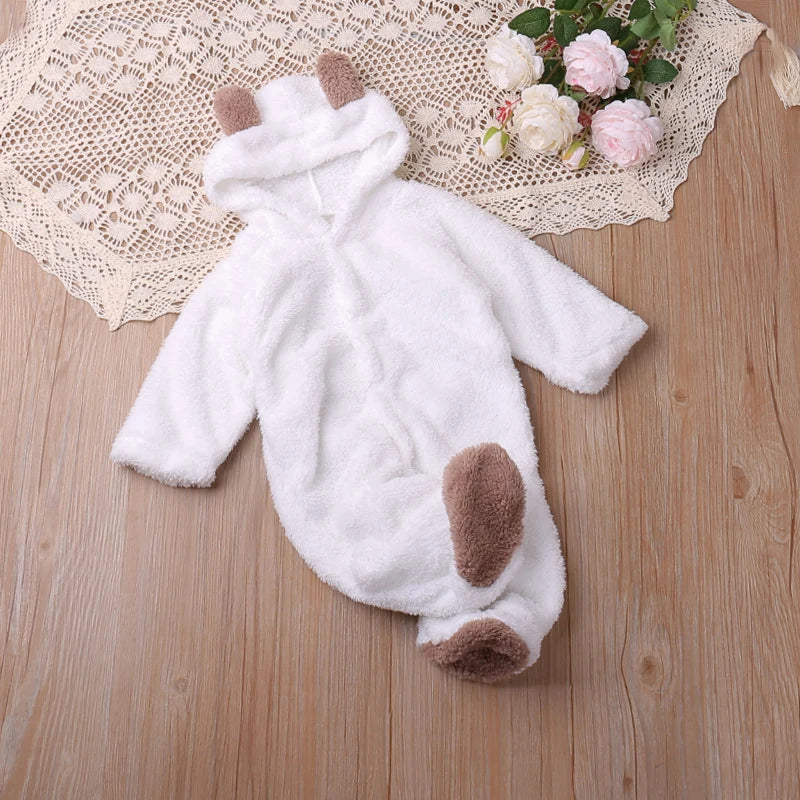 Cozy Baby Fleece Romper with Hood & Cute Ears