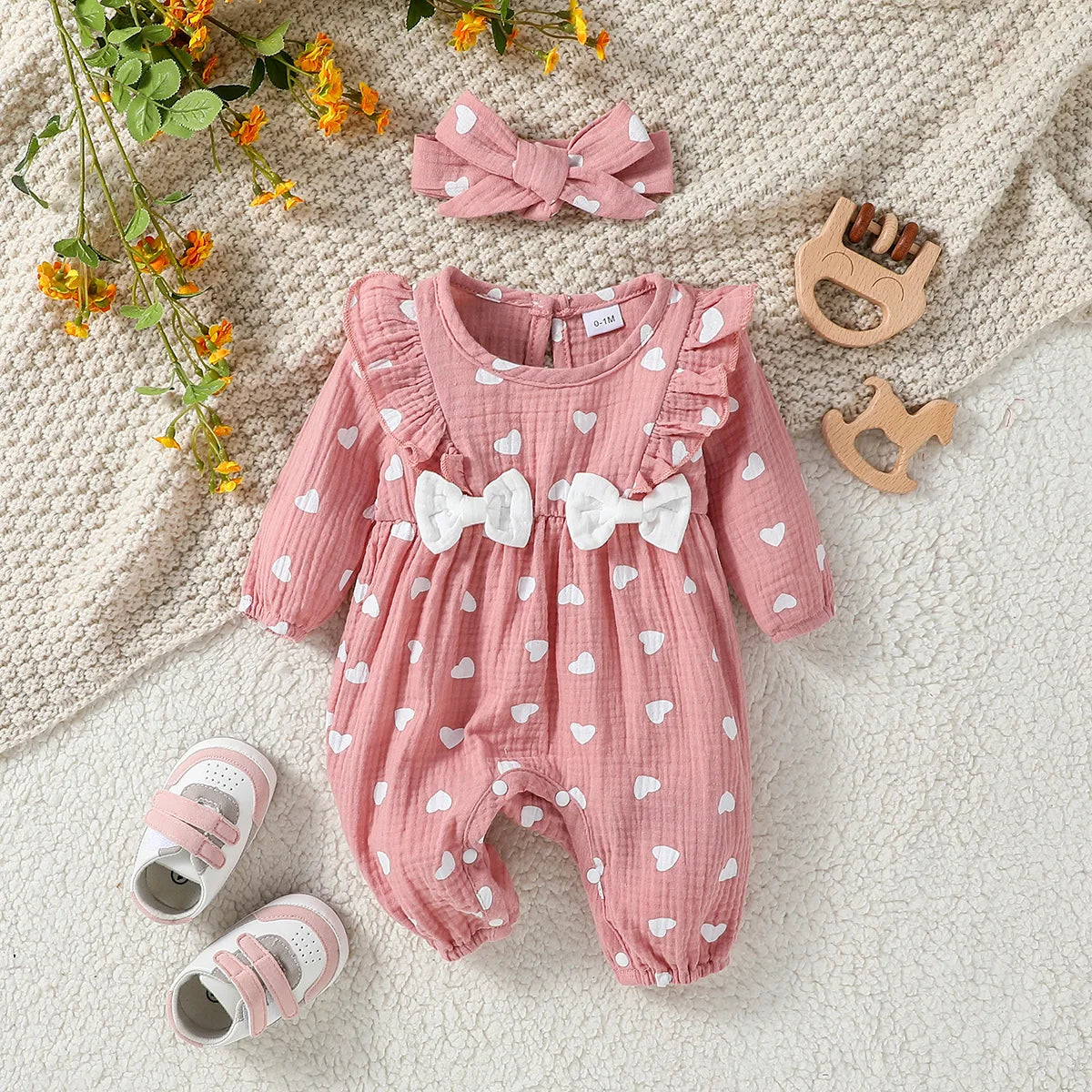 Chic Baby Girl Floral Romper with Headband Set