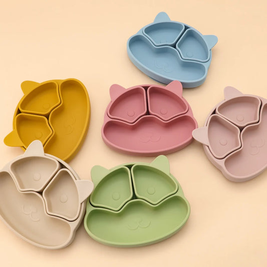 Silicone Baby Plate with Suction + 2 Small Bowls - Non-Slip -Tableware Kids Smile Face Bowl