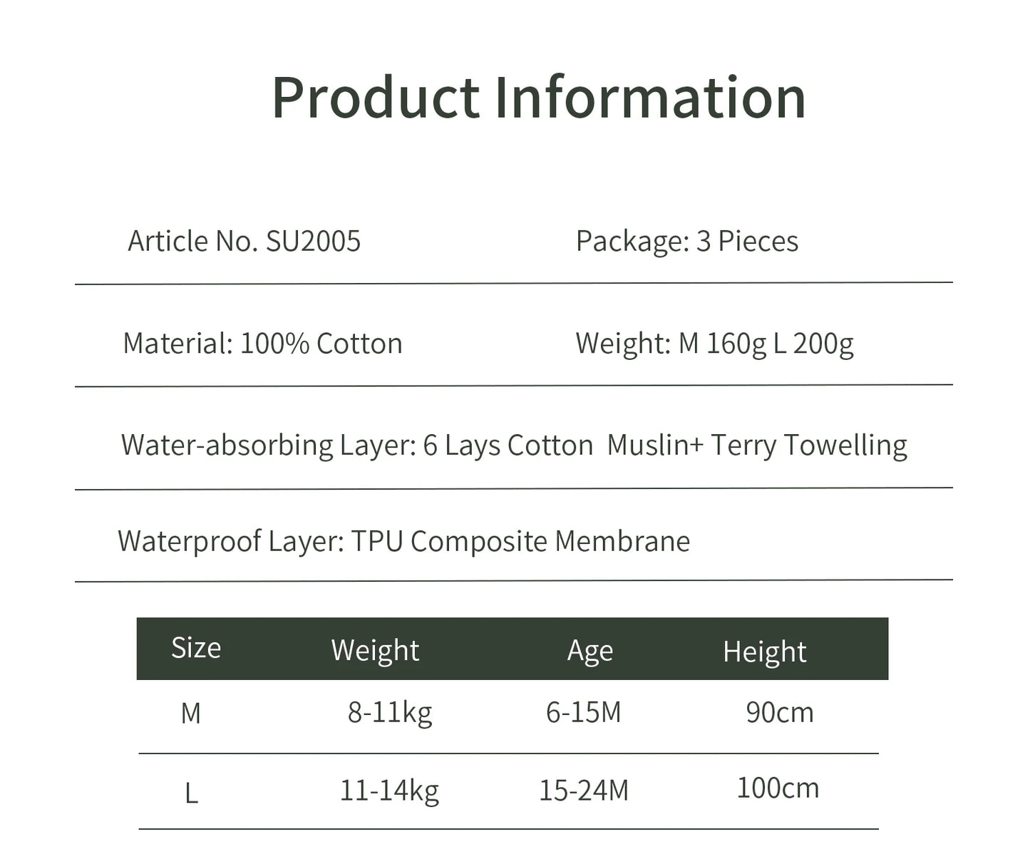 3pcs Infants Nappy Panties 6 Layer Waterproof Cloth Diapers Reusable Toolder Nappies Diaper Baby Underwear