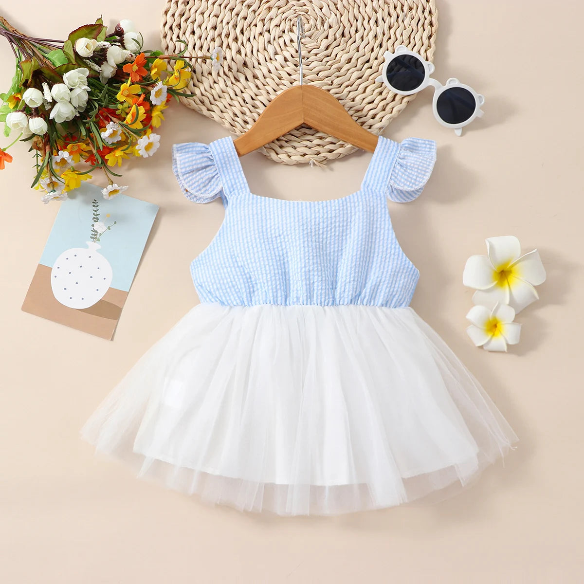 Stylish Girl Blue Striped Dress with Bow Detail for Summer