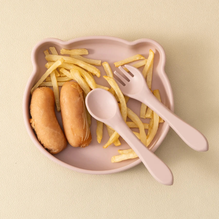 3Pcs Silicone Baby Feeding Set - First Feeding Set with Suction Bowl, Spoon & Fork - Baby Learning Dishes & Tableware