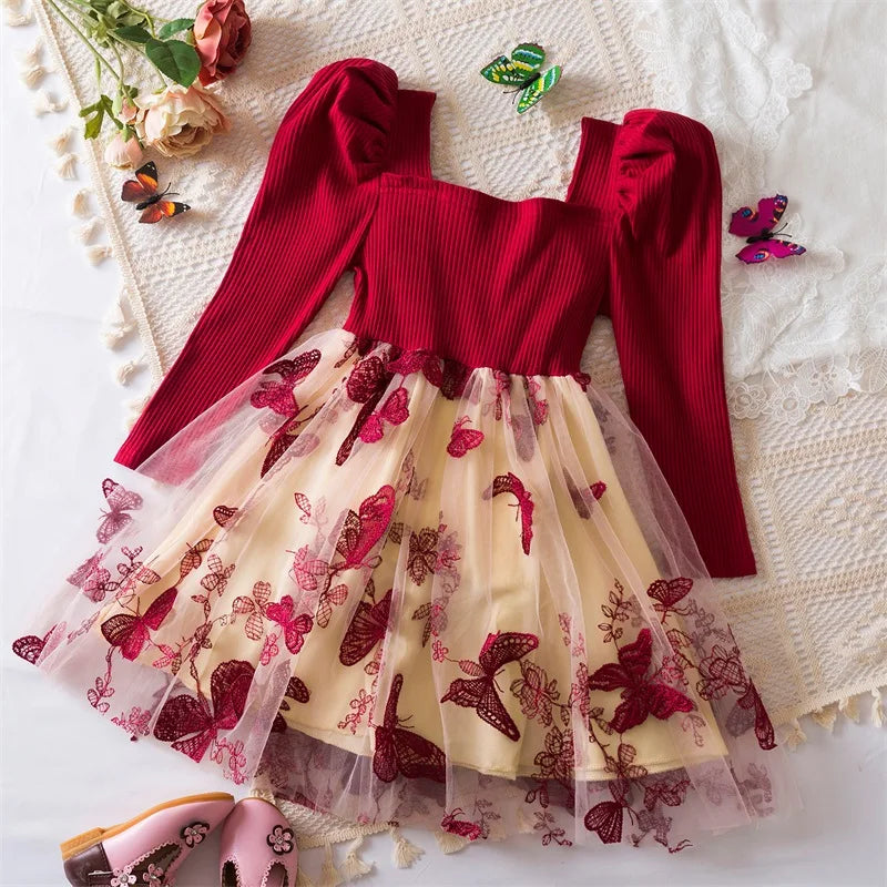 Elegant Baby Girl Red Knitted Dress with Tutu Skirt