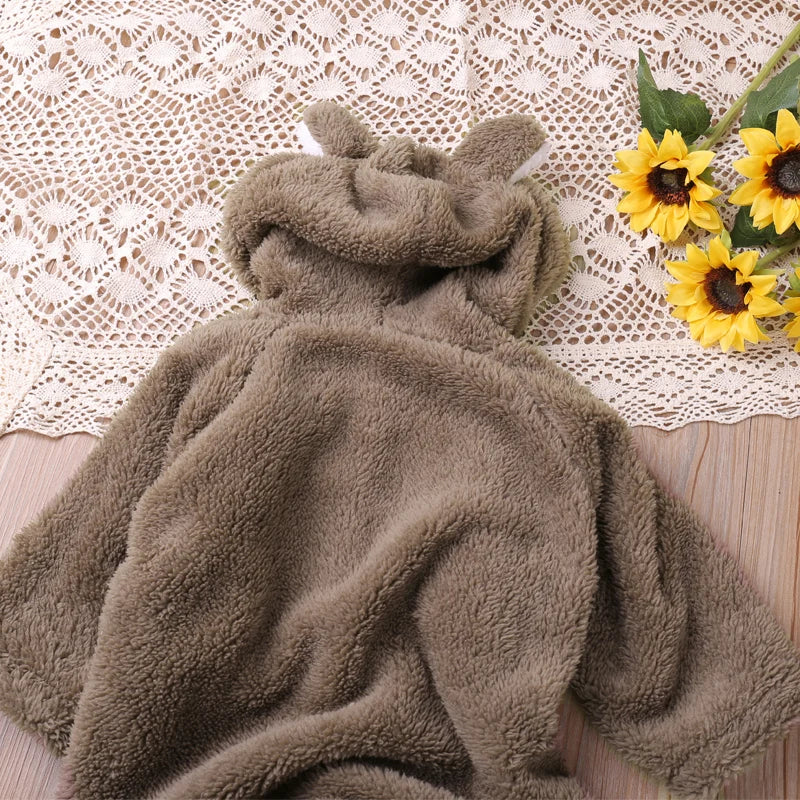Cozy Baby Fleece Romper with Hood & Cute Ears