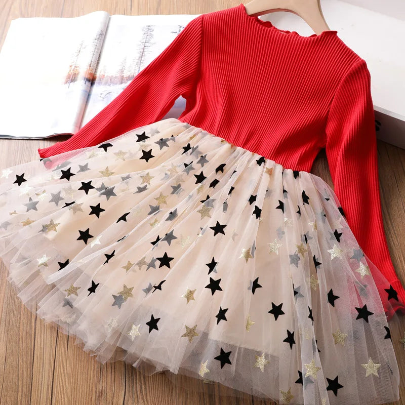 Elegant Baby Girl Red Knitted Dress with Tutu Skirt