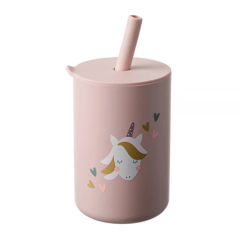 Cartoon Silicone Baby Straw Cup – Safe & Spill-Proof Sipper