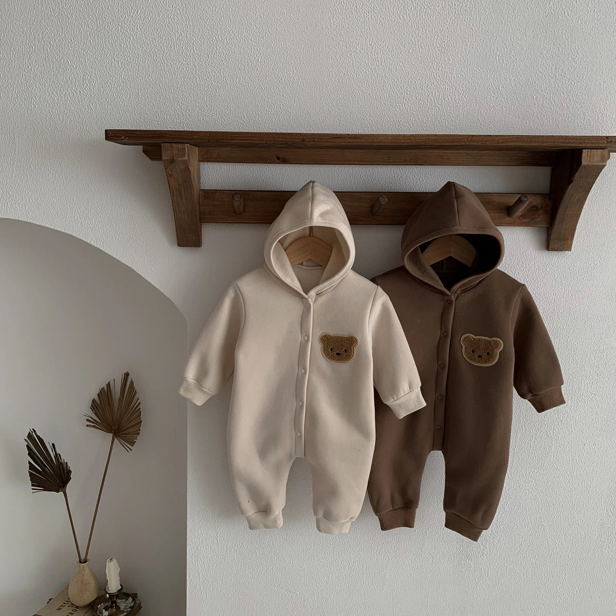 Adorable Baby Fleece Hooded Romper with Bear Patch