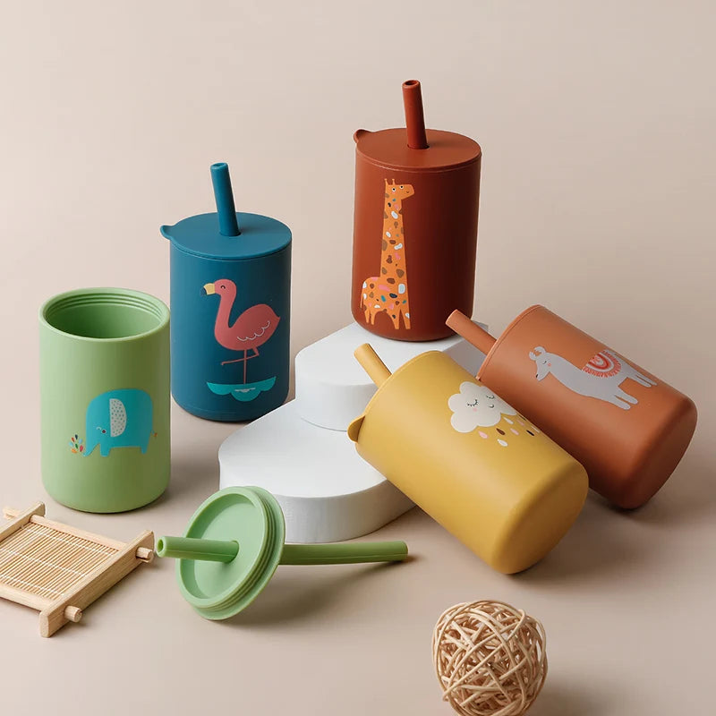 Cartoon Silicone Baby Straw Cup – Safe & Spill-Proof Sipper