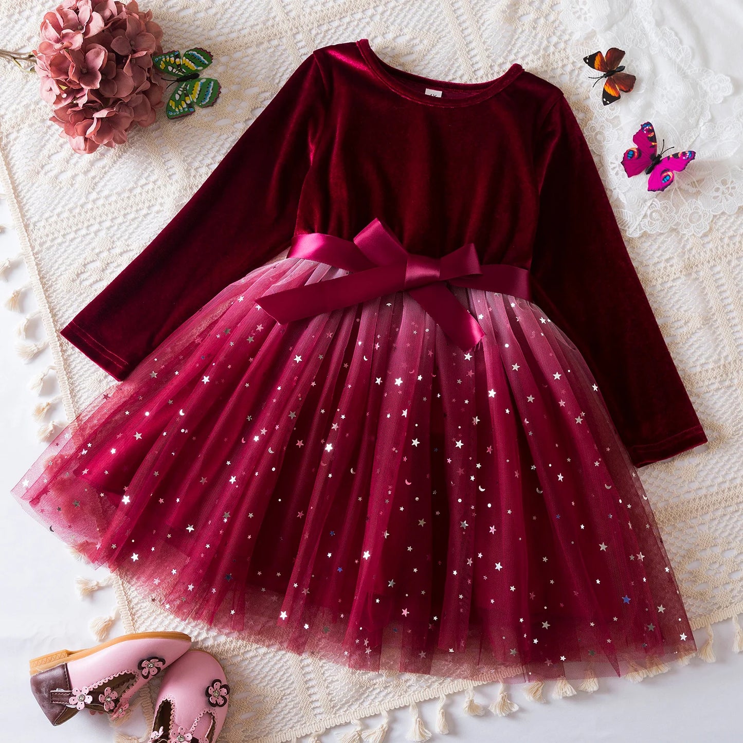Elegant Baby Girl Red Knitted Dress with Tutu Skirt