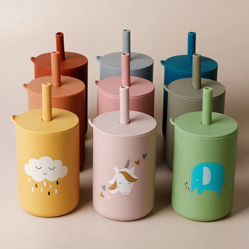 Cartoon Silicone Baby Straw Cup – Safe & Spill-Proof Sipper