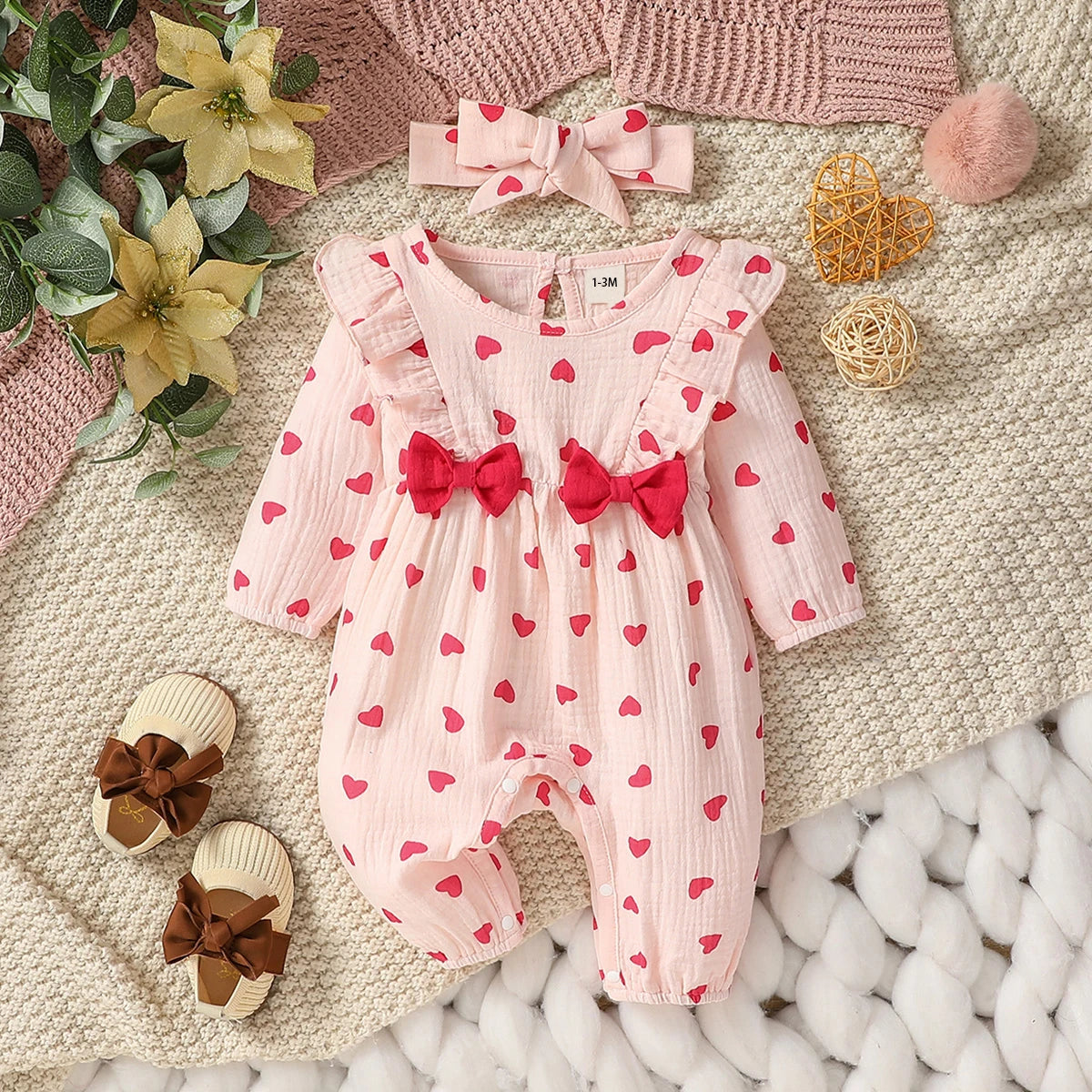 Chic Baby Girl Floral Romper with Headband Set