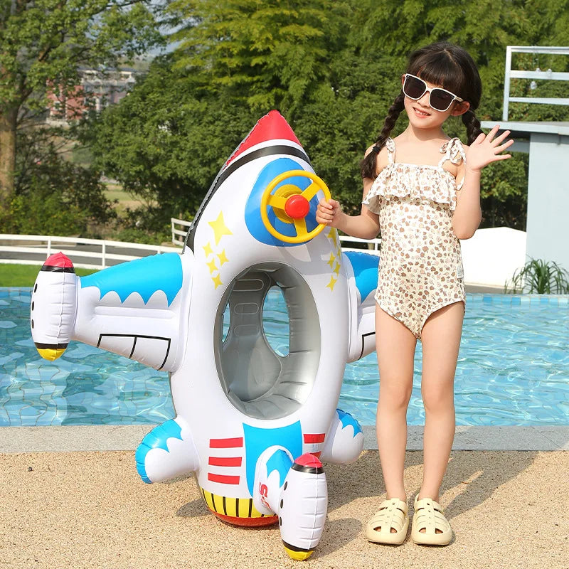 Rocket-Themed Swim Ring Inflatable Toy