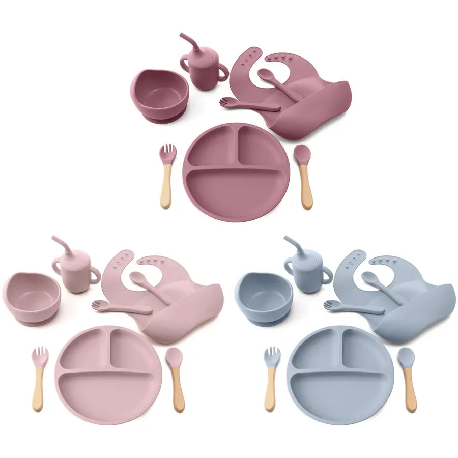 8-Piece Silicone Baby Feeding Set – Non-Slip, BPA-Free, Complete Weaning Supplies for Infants