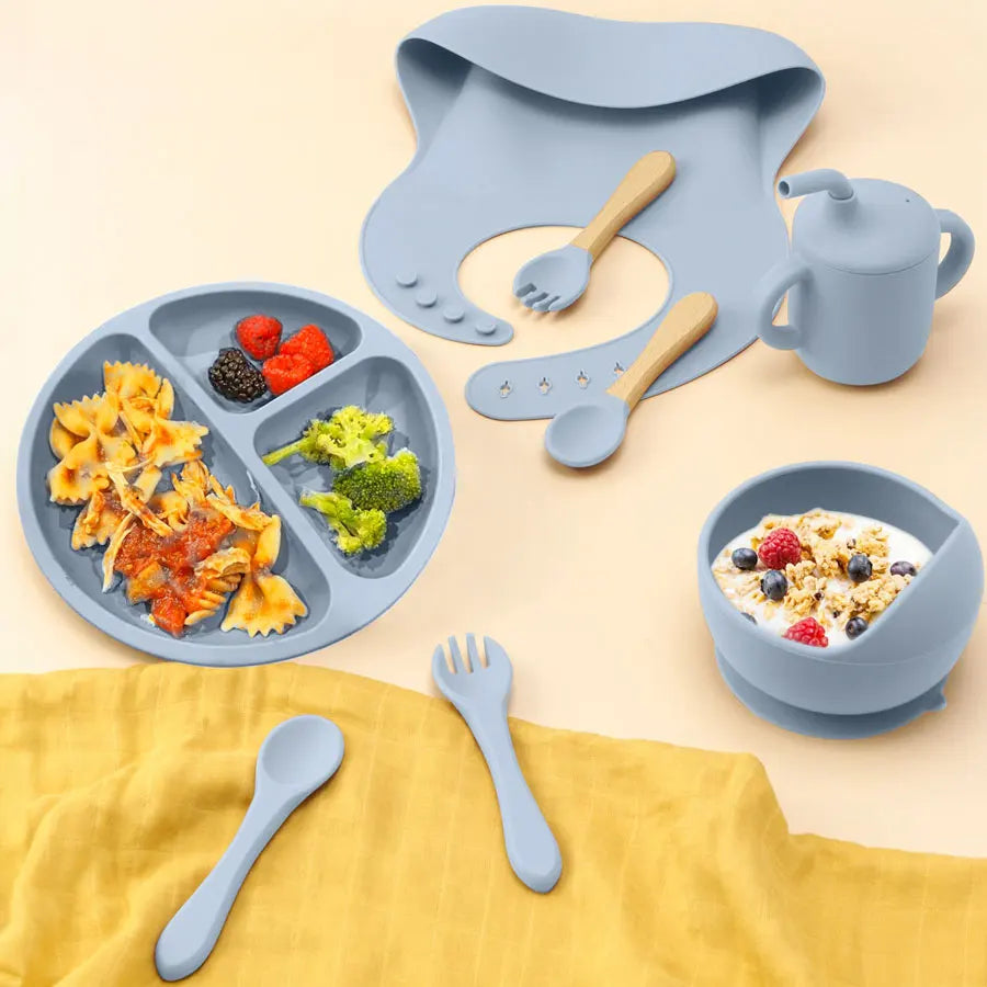 8-Piece Silicone Baby Feeding Set – Non-Slip, BPA-Free, Complete Weaning Supplies for Infants