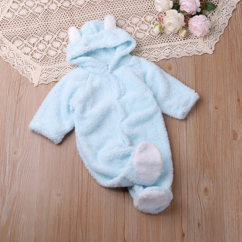 Cozy Baby Fleece Romper with Hood & Cute Ears