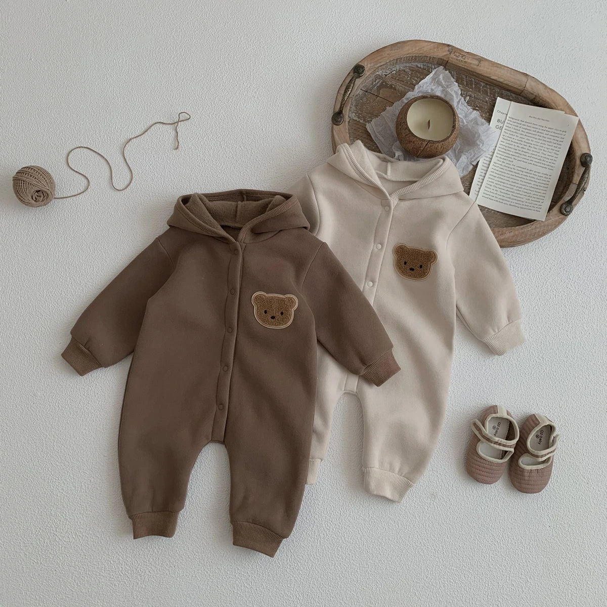 Adorable Baby Fleece Hooded Romper with Bear Patch