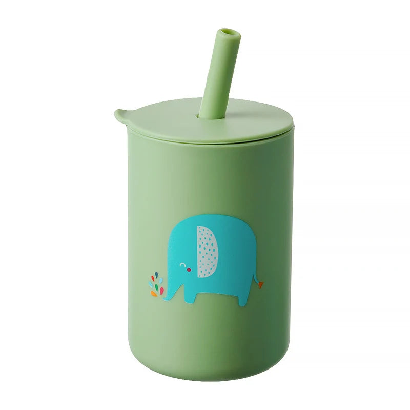Cartoon Silicone Baby Straw Cup – Safe & Spill-Proof Sipper