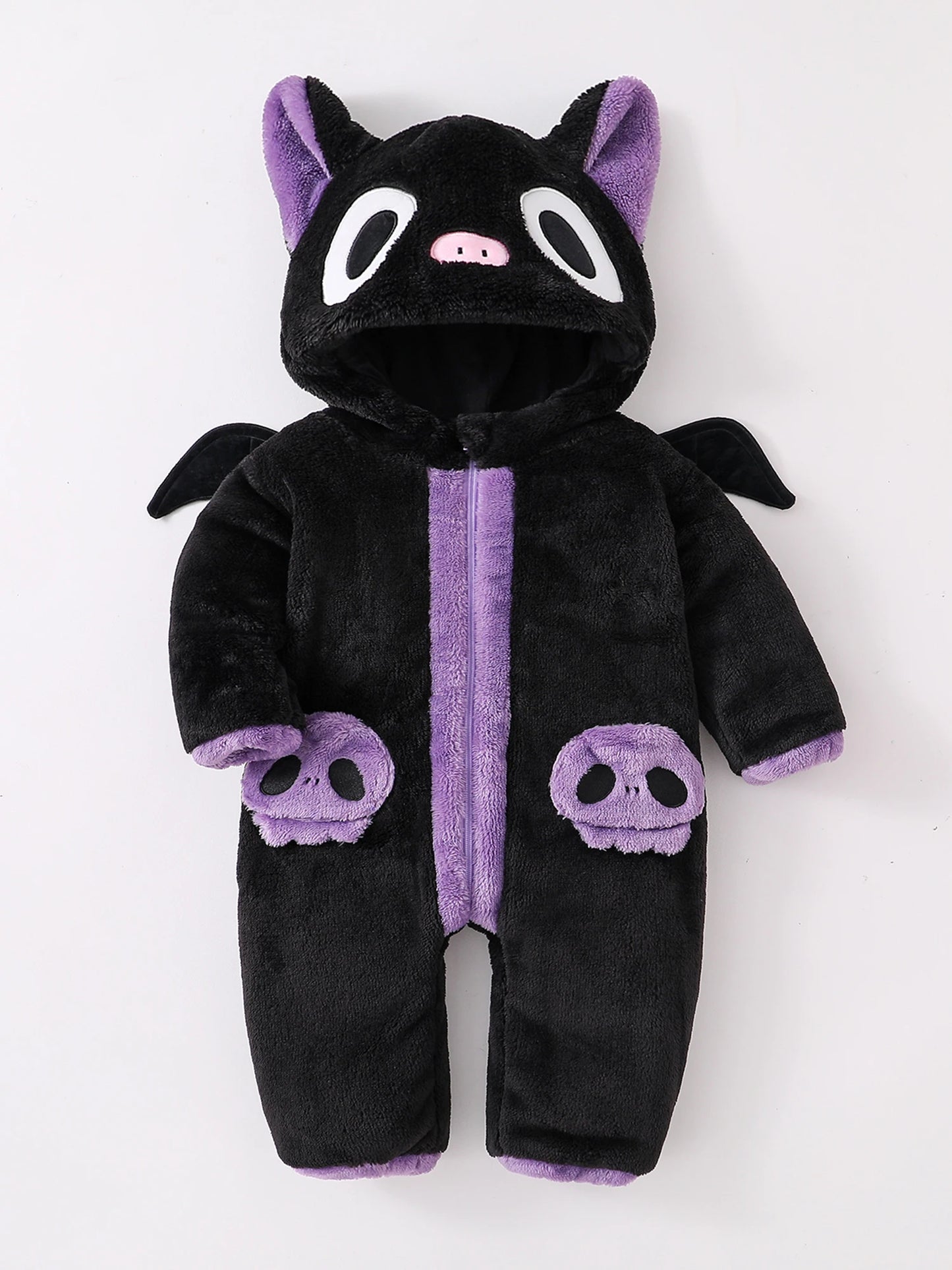 Black Cat Fleece Jumpsuit Costume – Toddler Baby Romper Halloween