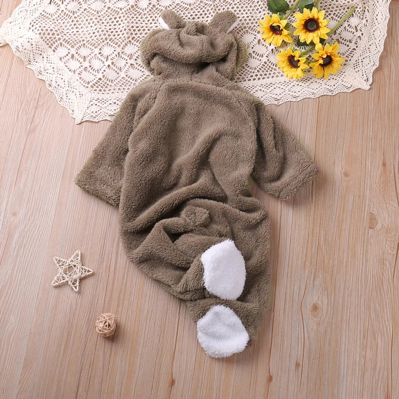 Cozy Baby Fleece Romper with Hood & Cute Ears