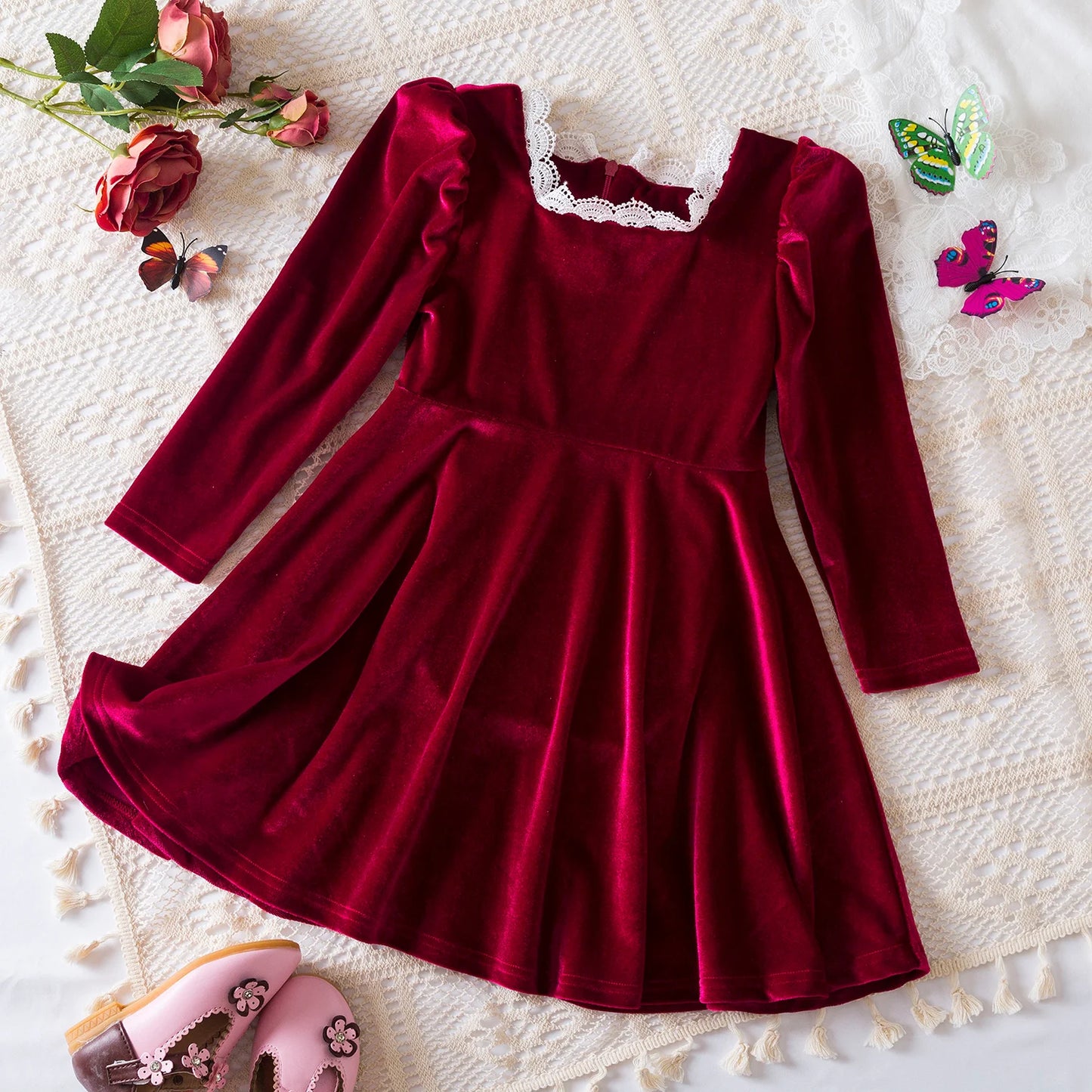 Elegant Baby Girl Red Knitted Dress with Tutu Skirt