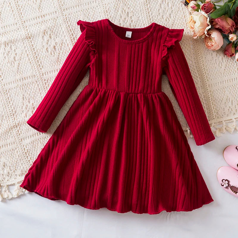 Elegant Baby Girl Red Knitted Dress with Tutu Skirt