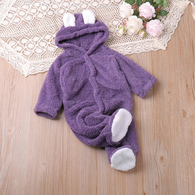 Cozy Baby Fleece Romper with Hood & Cute Ears