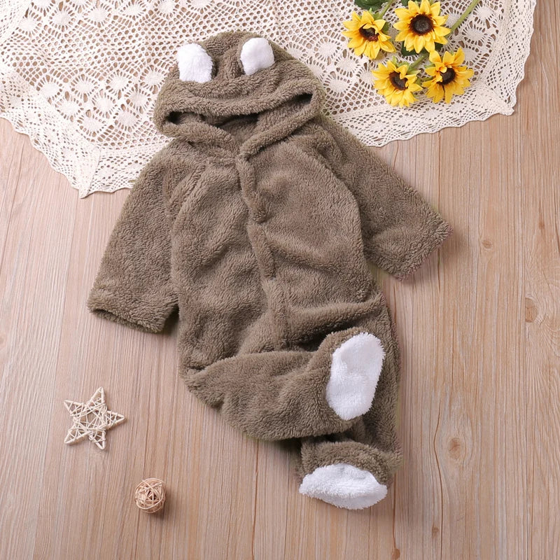 Cozy Baby Fleece Romper with Hood & Cute Ears