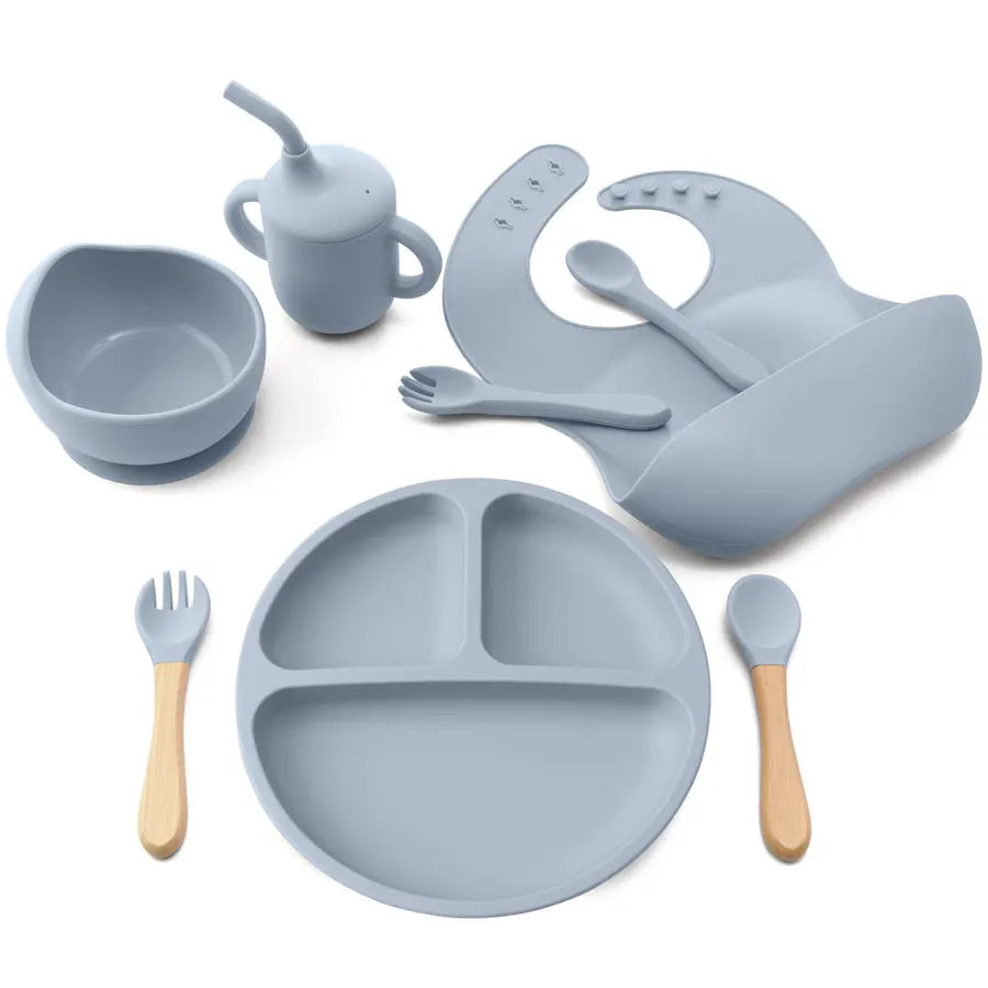 8-Piece Silicone Baby Feeding Set – Non-Slip, BPA-Free, Complete Weaning Supplies for Infants