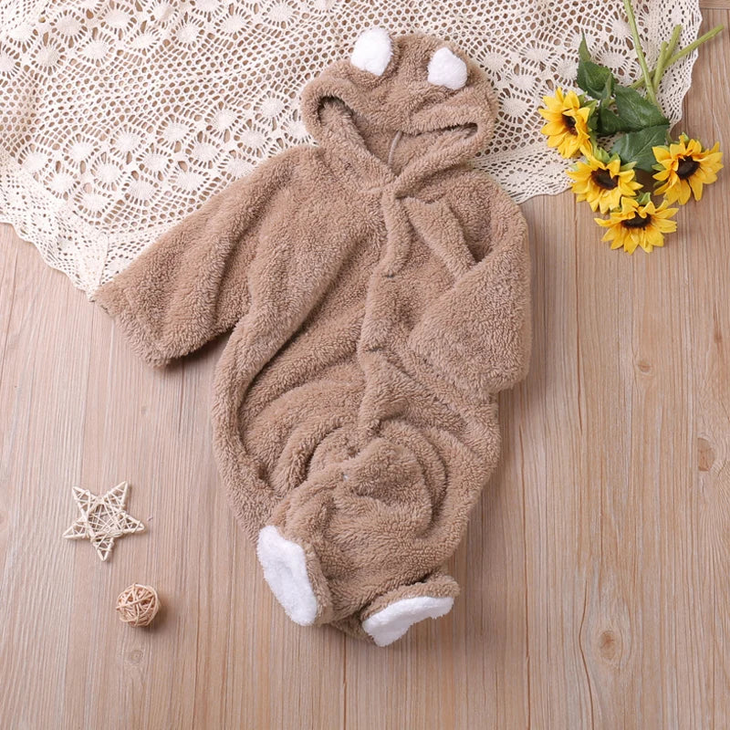 Cozy Baby Fleece Romper with Hood & Cute Ears