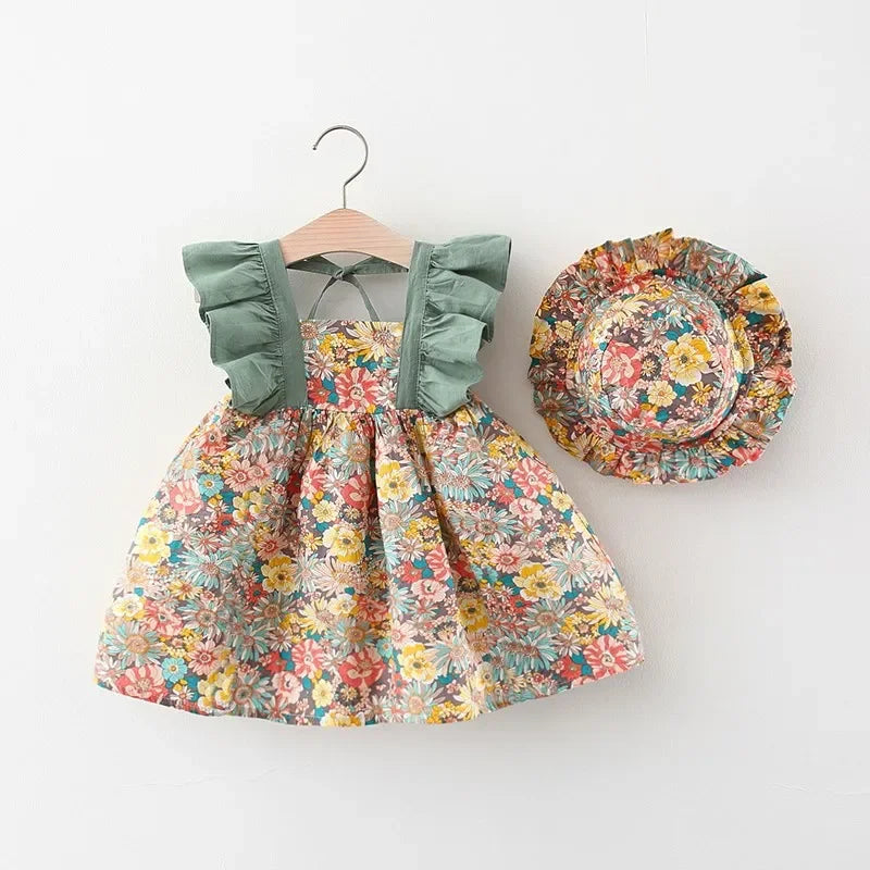 Baby Girl Floral Dress with Hat Set