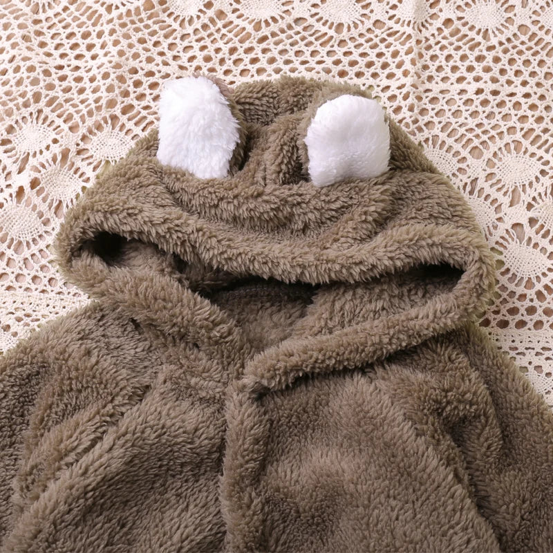 Cozy Baby Fleece Romper with Hood & Cute Ears