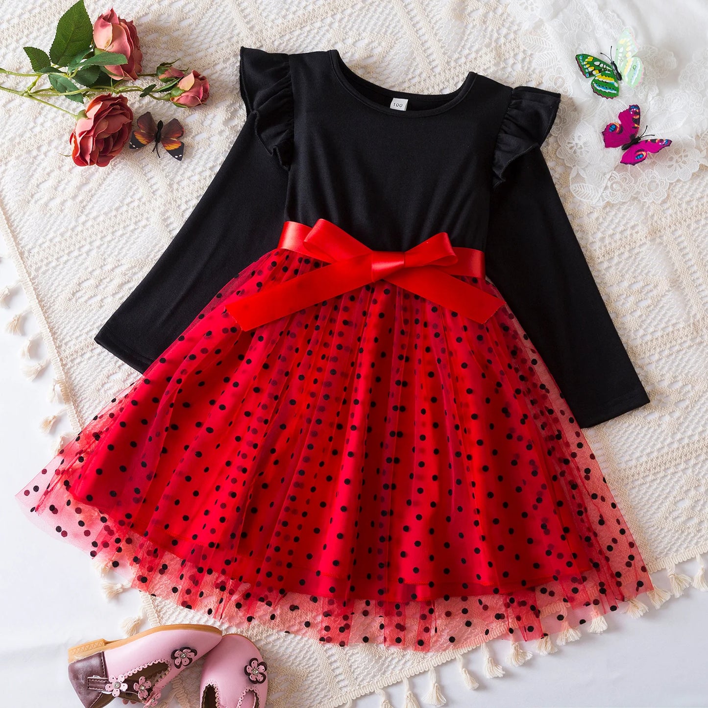 Elegant Baby Girl Red Knitted Dress with Tutu Skirt