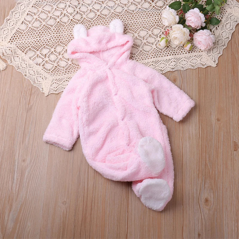 Cozy Baby Fleece Romper with Hood & Cute Ears