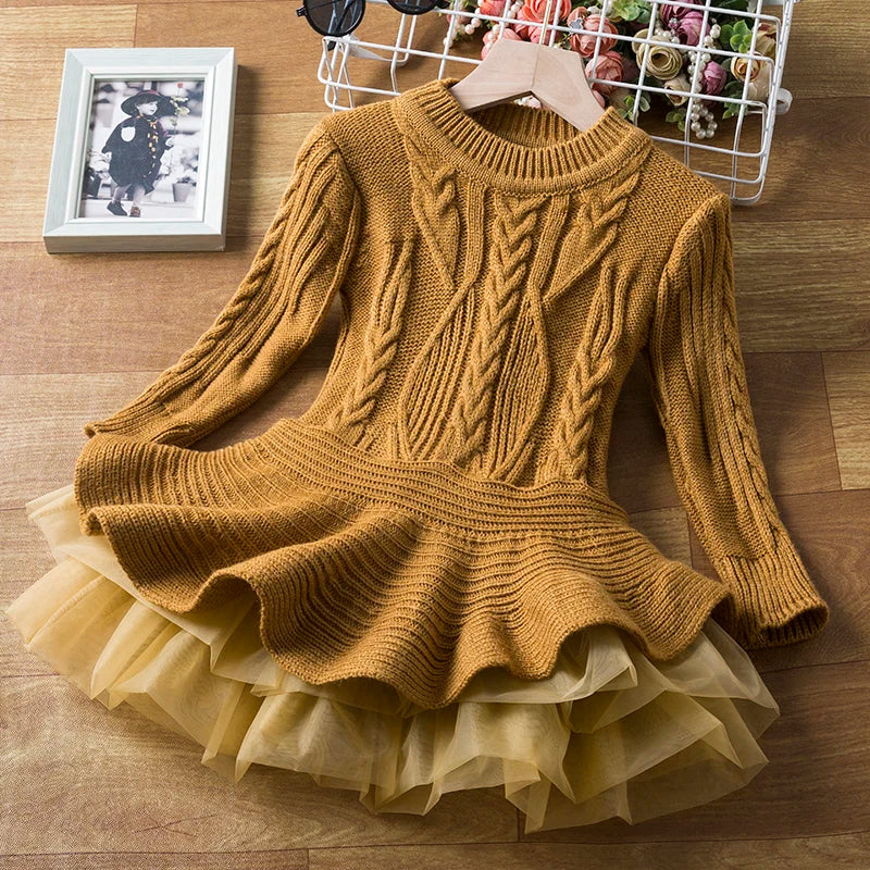 Elegant Baby Girl Red Knitted Dress with Tutu Skirt