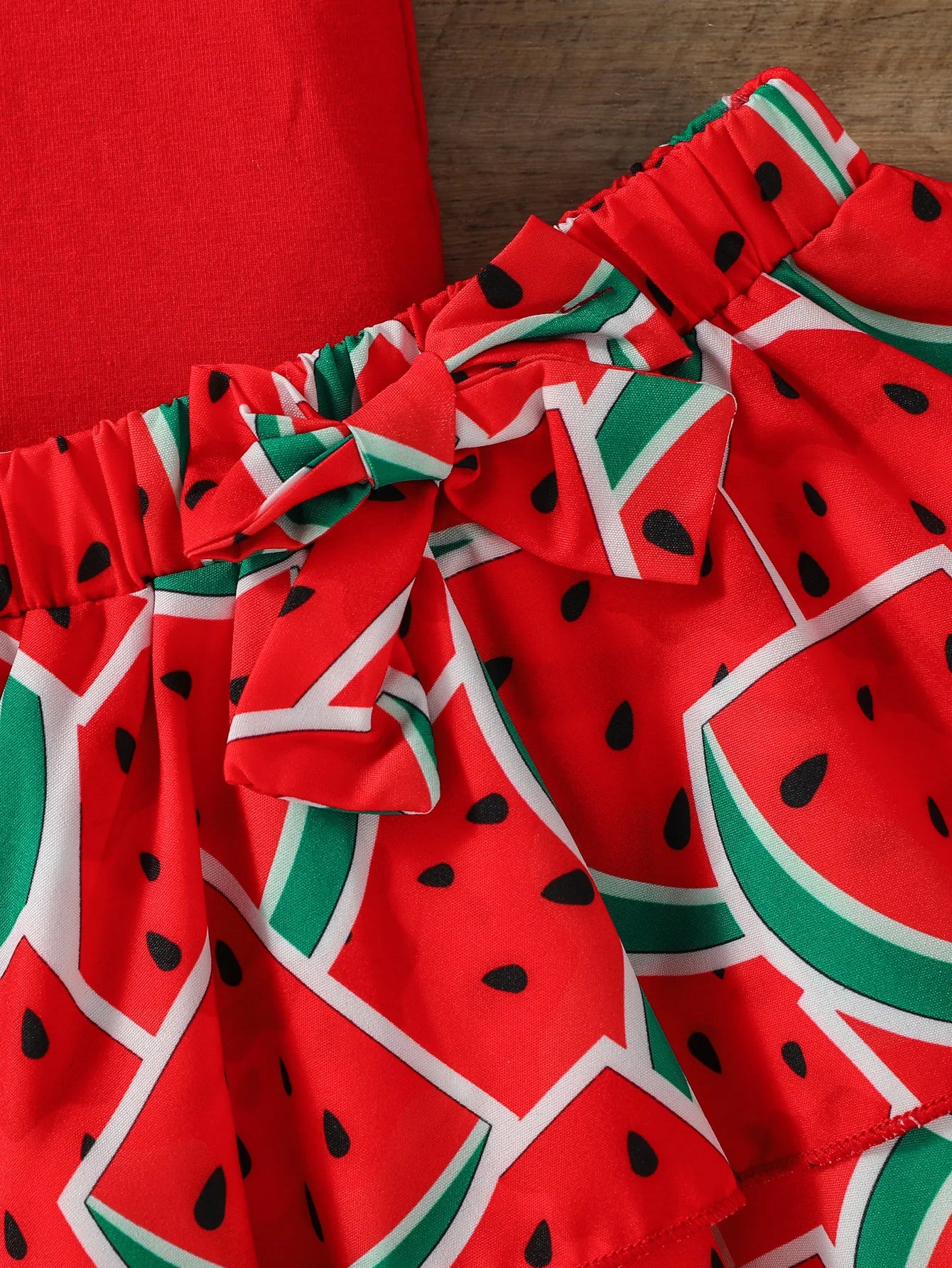 Vibrant Girls Red Summer Sleeveless Set with Skirt & Bow