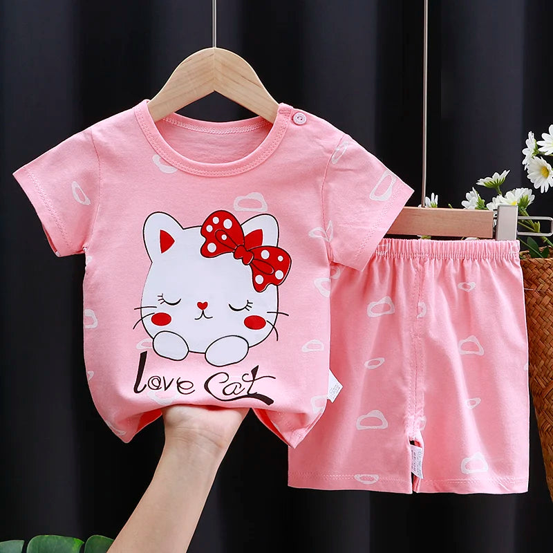 Cute Kitten Girls Summer Outfit