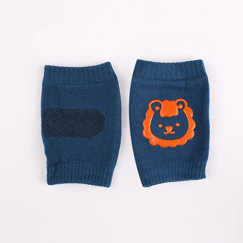 Dark Blue Lion Soft Baby Knee Pads For Crawling