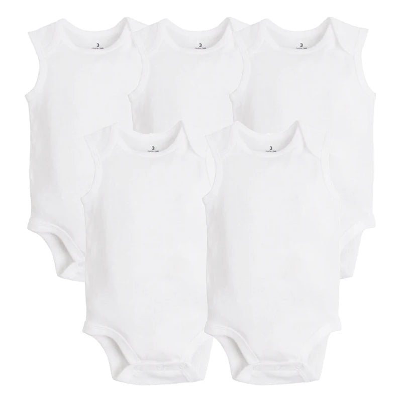 5 Pack Sleeveless White Basic Rompers