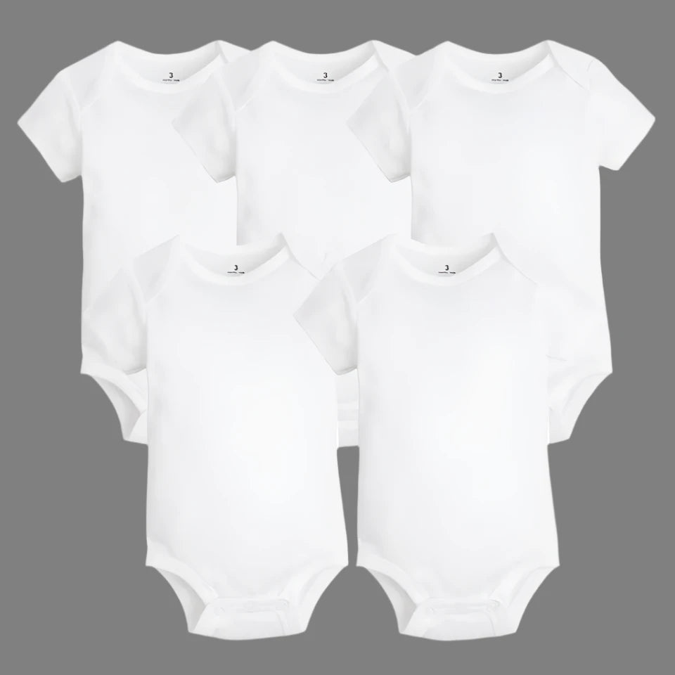 5 Pack Short Sleeves White Basic Rompers