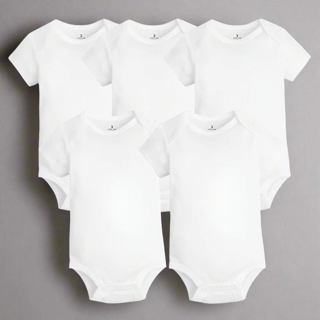 5 Pack Short Sleeves White Basic Rompers