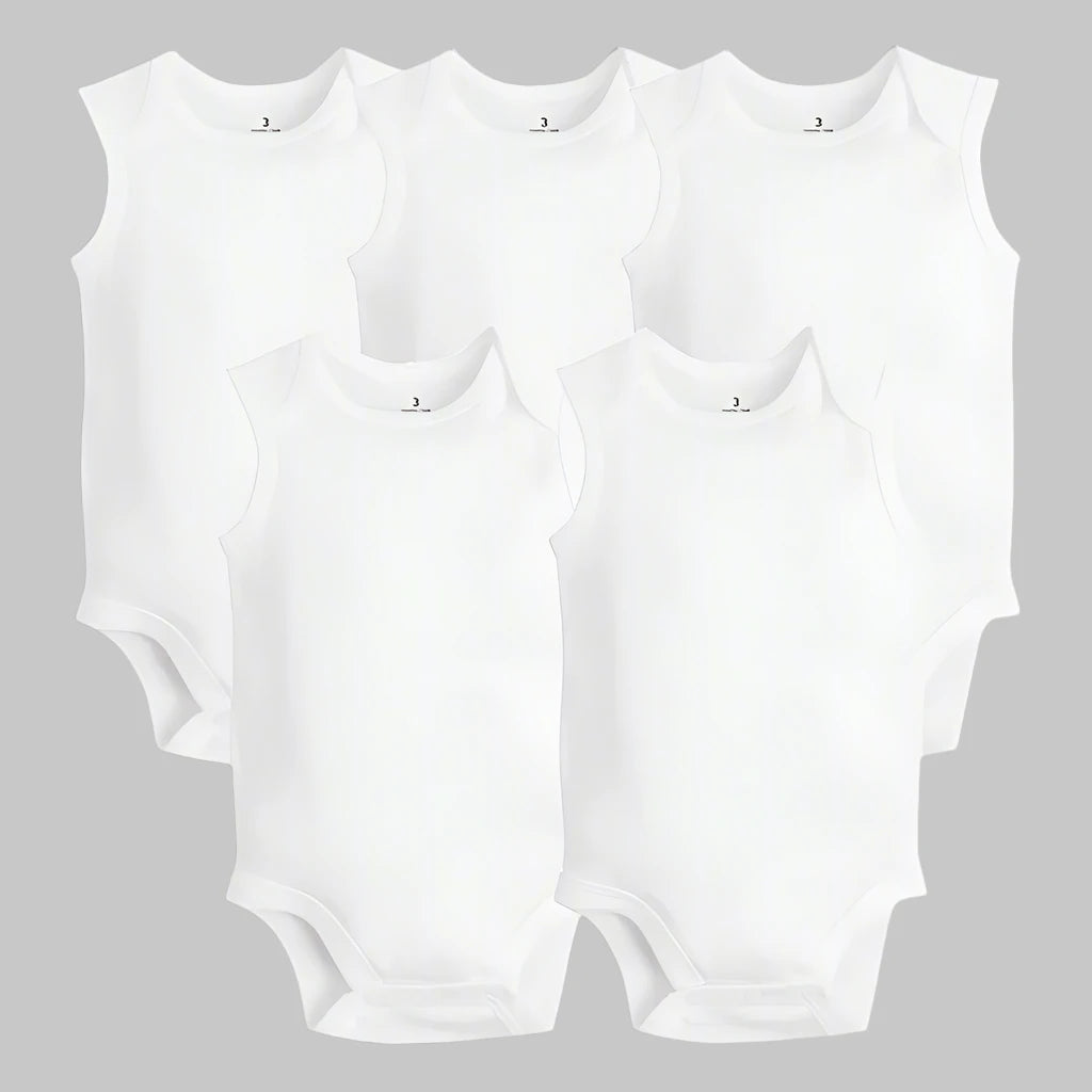 5 Pack Sleeveless White Basic Rompers