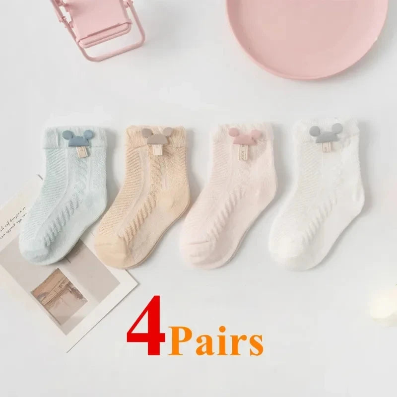 Soft Baby Girl Socks with Bows – 4 Pairs of Cute Style