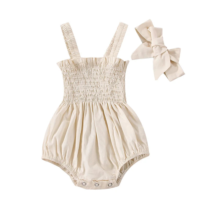 Charming Baby Girl Short Sleeve Romper with Headband Set