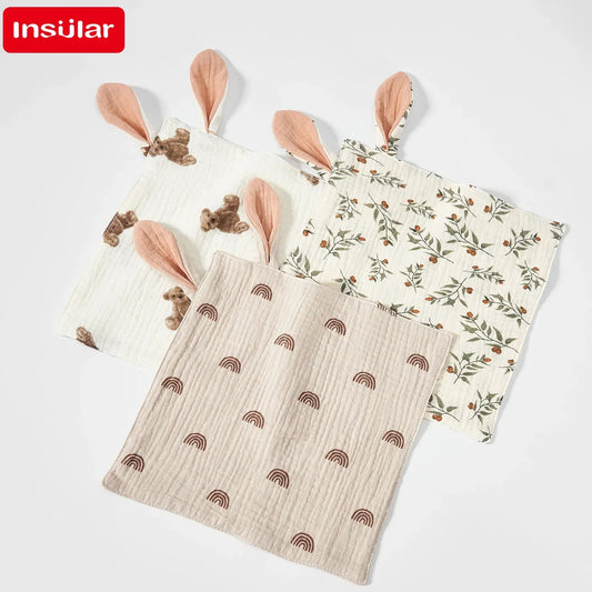 Baby Saliva Towels Cartoon Print Muslin Hand Face Wipes Newborn Bib Kids Handkerchief Toddler Soft Washcloth Burp Cloth