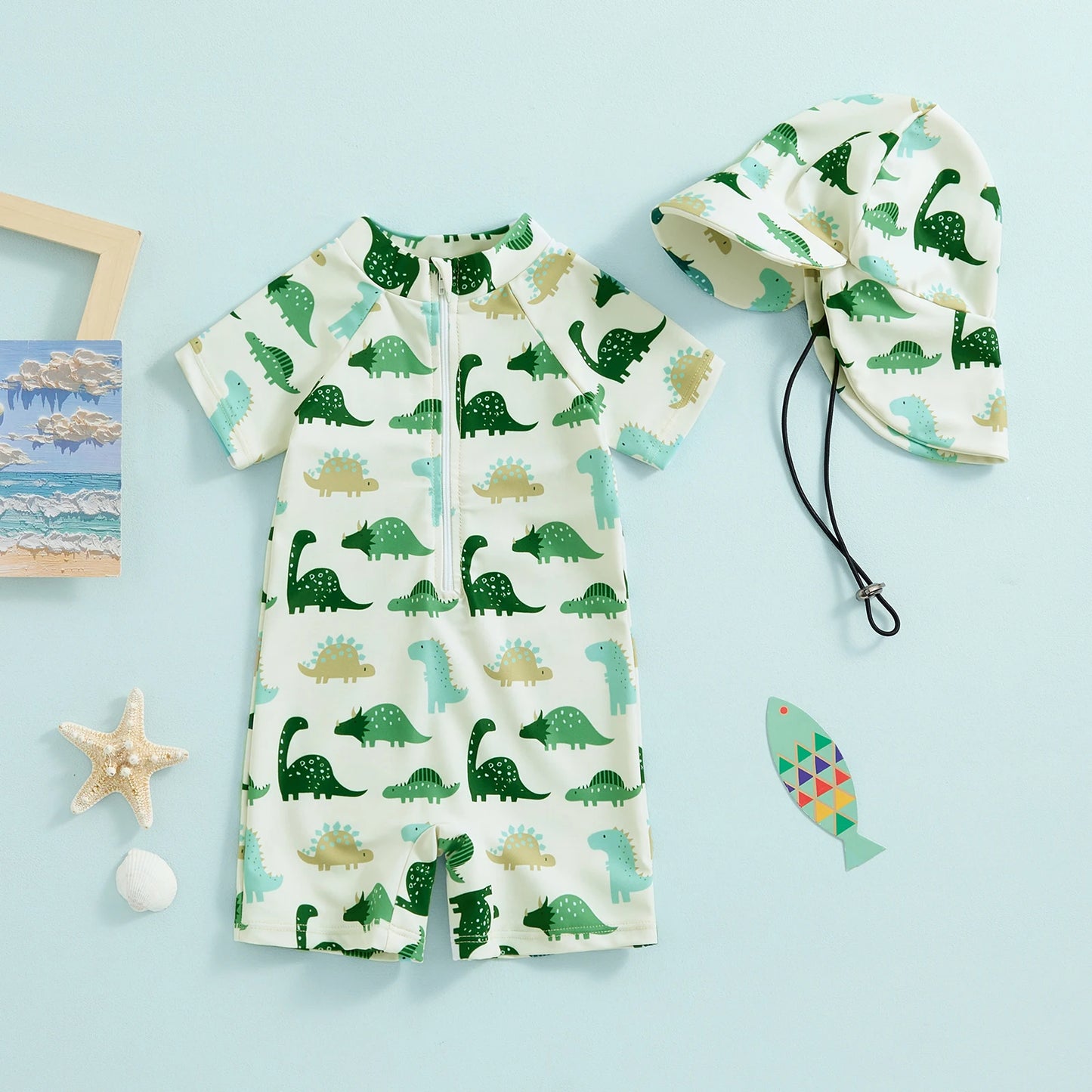 Adorable Infant Baby Boys Swimsuit with Hat Set