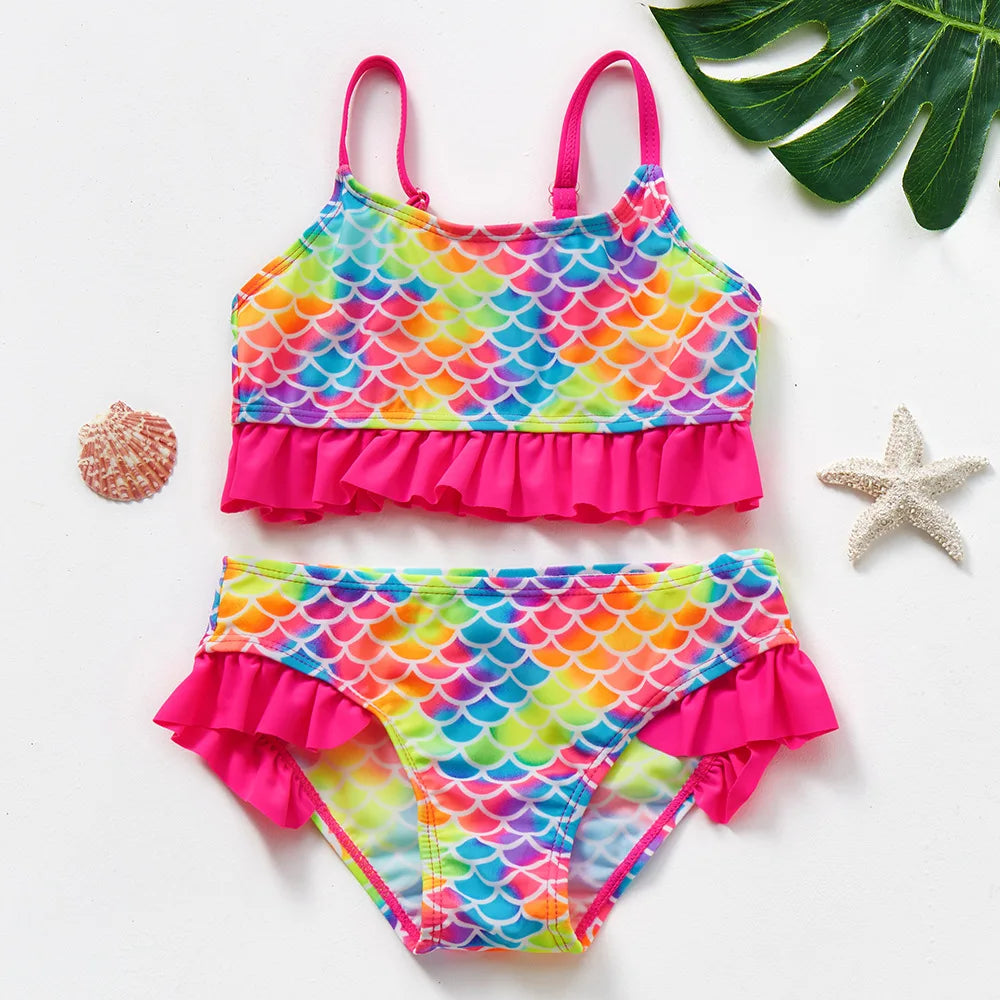 Charming Girls Swimsuits Fish Scale Print