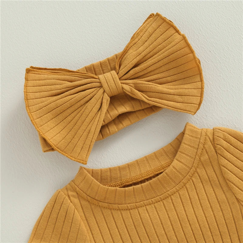 Adorable Baby Girls Cotton Romper with Bow Headband Set