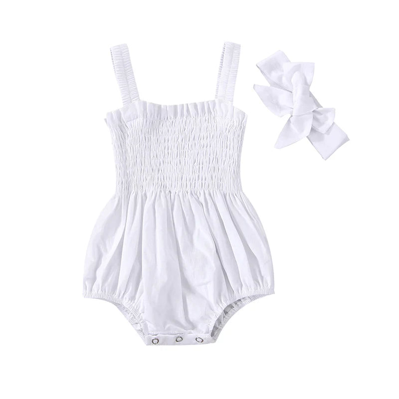 Charming Baby Girl Short Sleeve Romper with Headband Set